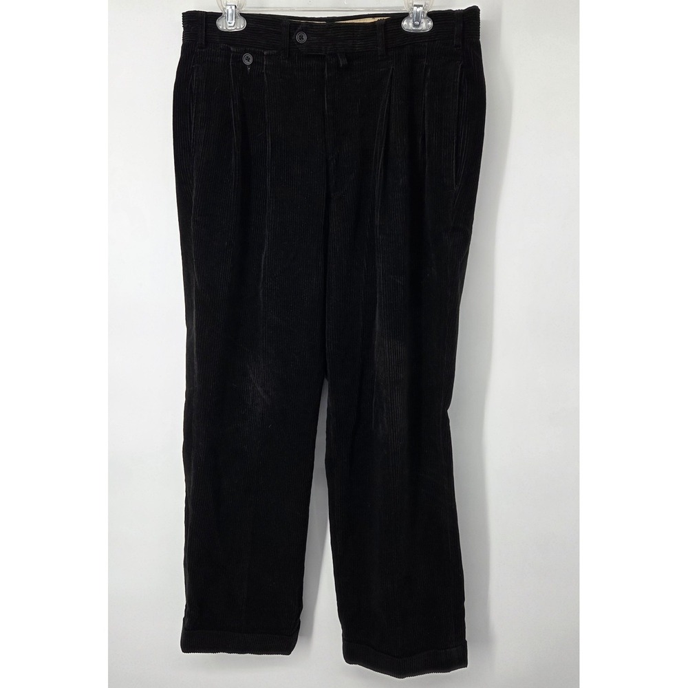 Faconnable Pants‎ Mens 34 Black Corduroy Pleated Front Classic Cuffed France VTG